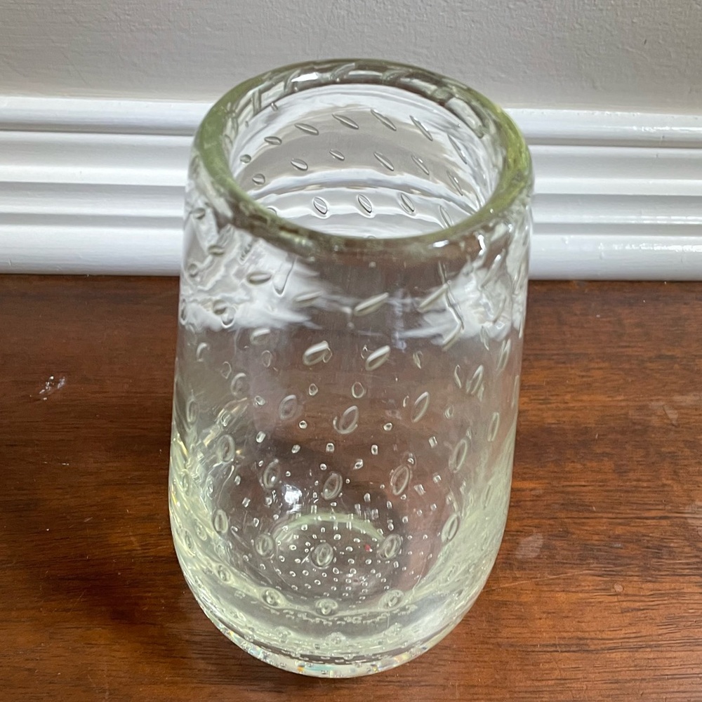 Handblown Heavy Glass Controlled Bubbles Bullicante Vase in Pale Yellow, 6.75”